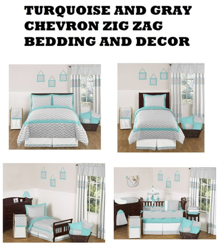 Turquoise and gray chevron zig zag bedding