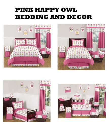 PINK HAPPY OWL BEDDING AND DECOR